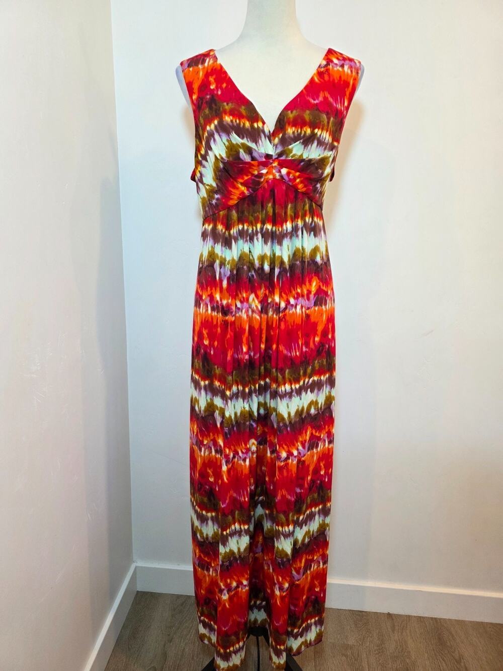 Chicos Sz 3 Tropical Trina Maxi Dress XL Faux Wrap Colorful Artsy Resort Cruise